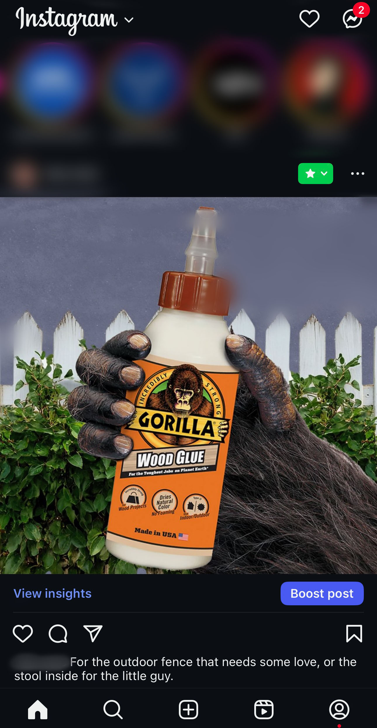 Gorilla Glue Instagram post in situ — Wood Glue for outdoor use